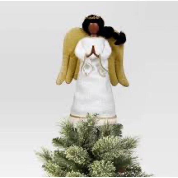 Wondershop Angel Unit Tree Topper Gold Snowflake Dress White Wings 11” New - Picture 1 of 3